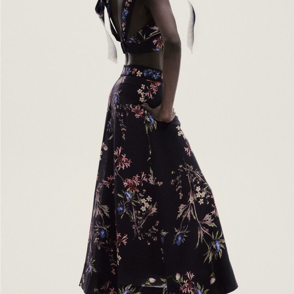 H&M Floral Linen Blend Matching Set – Midi Skirt + Tie-Shoulder Crop Top